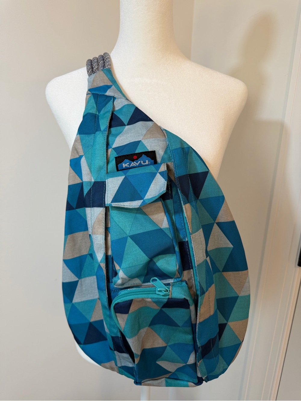 Kavu Teal Blue Geometric Sling Backpack